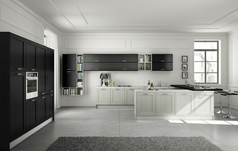 дизайн кухни в черно белых тонах фото